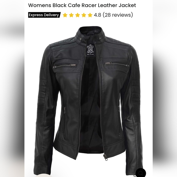 Women's Black Cafe Racer Leather Jacket - Picture 3 of 8